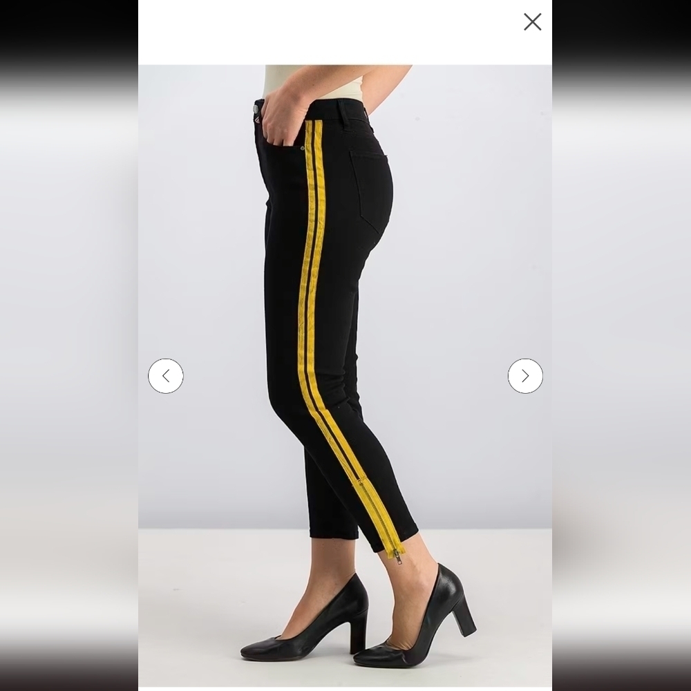 Tinseltown High Waist Black Cropped Track Stripe Skinny Jeans Yellow Zipper 13